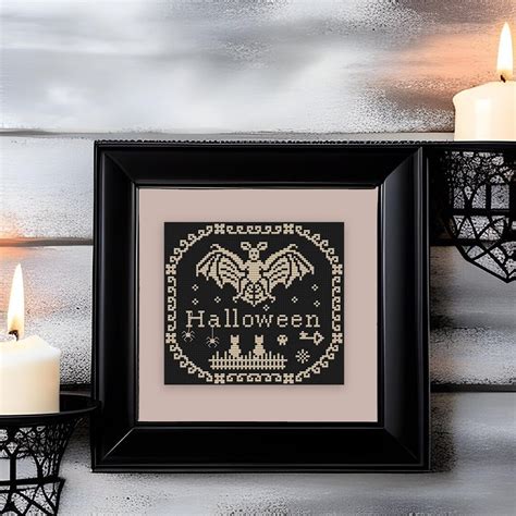 Monochrome Halloween Cross Stitch Pattern Bat Cross Stitch Halloween ...