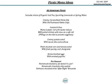 Picnic Catering Menu Ideas | Bite Catering Los Angeles