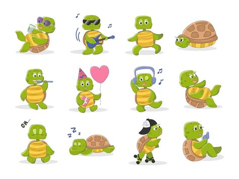 Set of cute turtle characters in cartoon style 3069754 Vector Art at ...