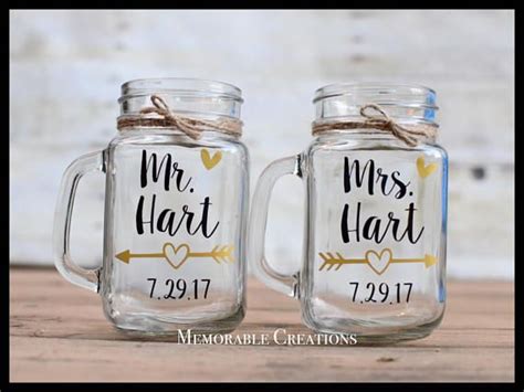 Fast Shipping Personalized Rustic Arrow Mrmrs Mason Jar Mugs Etsy