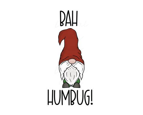 BAH HUMBUG Gnome Printable PNG Digital Clipart Christmas Elf