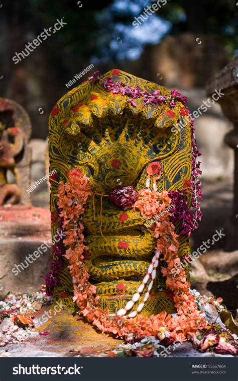 A Stone Carving Of A Naga Snake God In The South Of India Stock