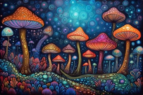 Premium Ai Image A Painting Of Mushrooms In The Night Sky