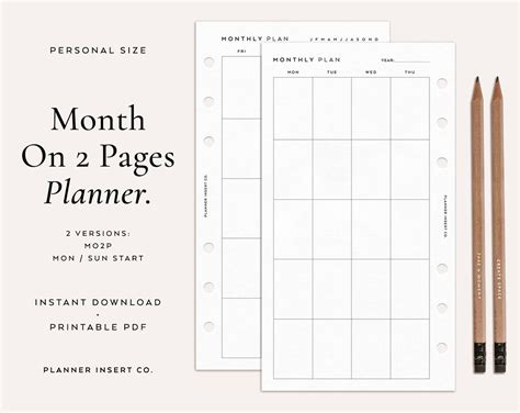 Personal Size Monthly Planner Printable Insert Month On Etsy