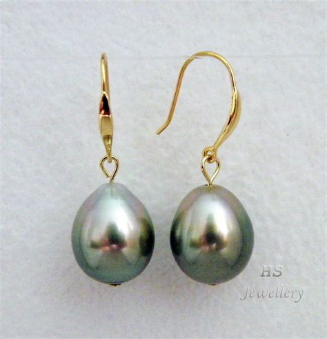 Hs Drop Shaped Tahitian Cultured Pearl 1065 X 133mm Hook Earrings