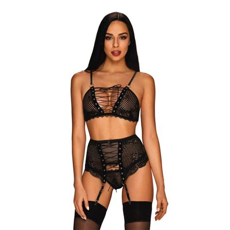 Lingerie sexy Ensemble 3 pièces en résilles noires