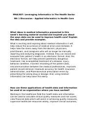 MH 507 Leveraging Informatics In The Health Sector Docx MHA 507