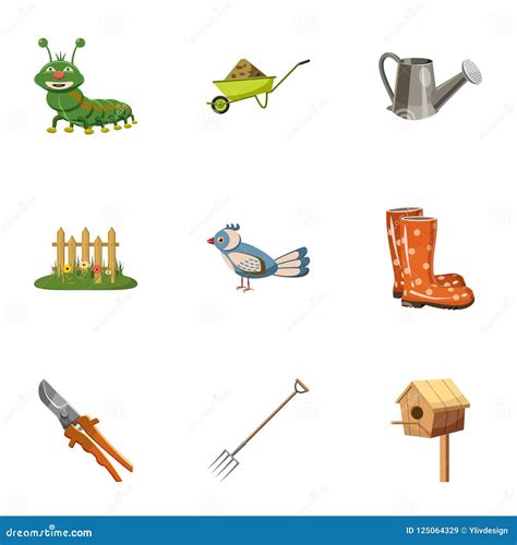 Iconos Fijados Estilo De La Agricultura De La Historieta Stock De