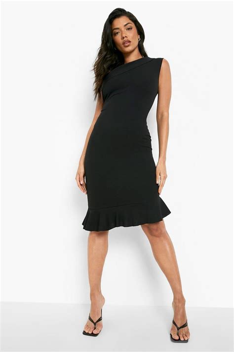 One Shoulder Ruffle Hem Midi Dress Boohoo