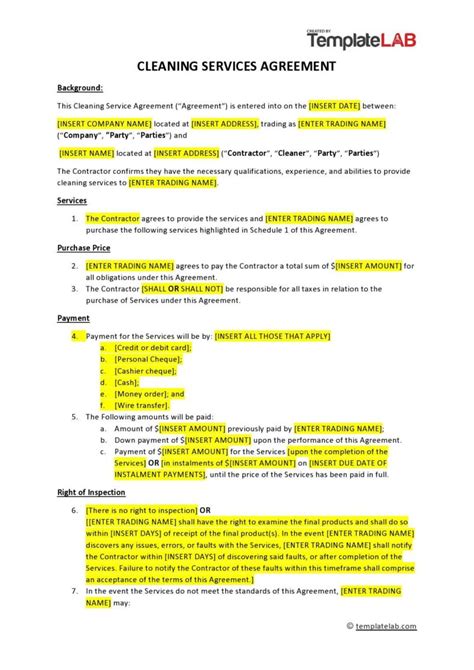 Printable Cleaning Contract Templates Free