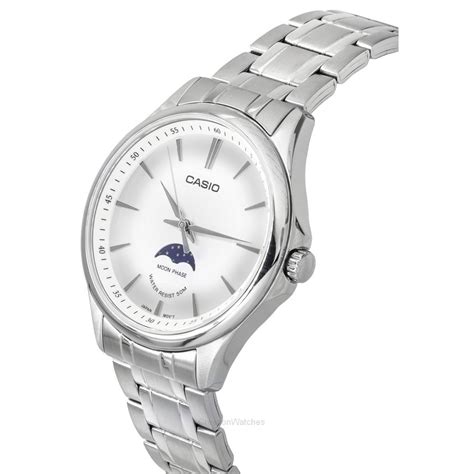 Casio Standard Analog Moon Phase Stainless Steel Silver Dial Quartz Men