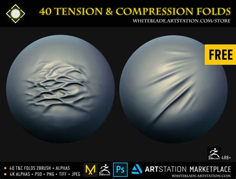 ArtStation Tension Compression Fold Brushes 4K Alphas ZBrush