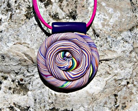 Artisan Handmade Polymer Clay Purple Swirls Colorful Pendant Etsy