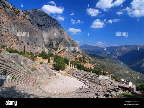 Delphi ancient ruins, Parnassus mountains, Greece Stock Photo - Alamy