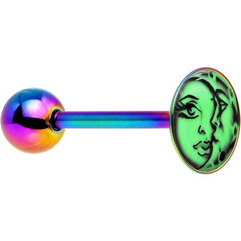 Celestial Sun And Moon Glow In The Dark Rainbow Anodized Barbell Tongue Ring Tongue Rings