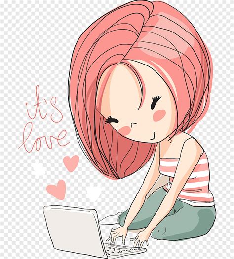 Free Download Girl Using Laptop Art Drawing Girl Illustration Girl