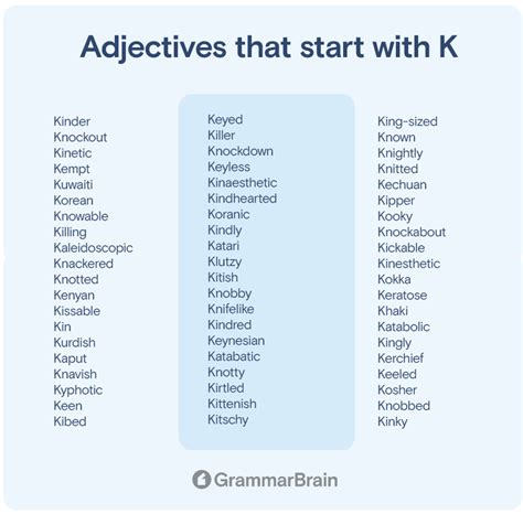 Big List Of Adjectives That Start With K Positive Negative Descriptive Grammarbrain