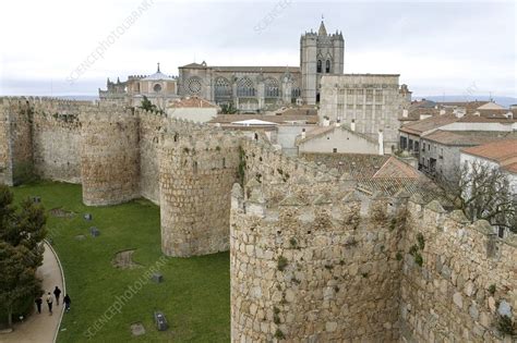 Medieval city walls, Avila, Spain - Stock Image - E905/0388 - Science ...