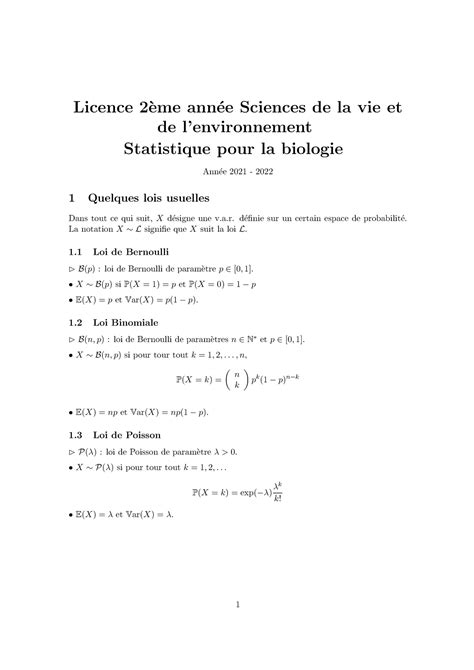 Statistique Pour La Biologie Licence Eme Ann Ee Sciences De La Vie