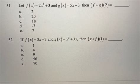 Solved 51 Let F X 2x² 3 And G X 5x 3 Then F 8 2