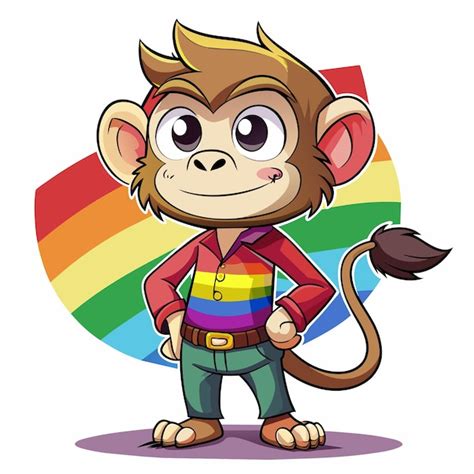 Una Caricatura De Un Mono Con Un Arco Iris En El Fondo Vector Premium