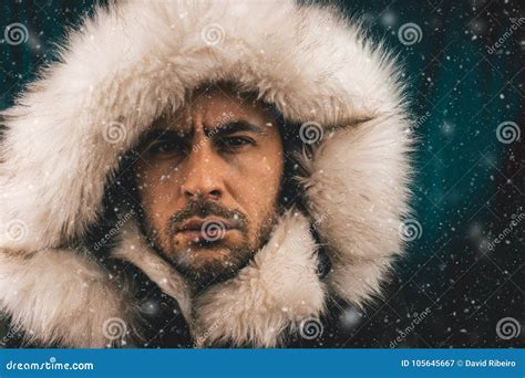 Close Up Portrait of a White Man Dressed with an Eskimo Jacket in the ...