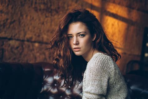 Wallpaper Face Women Redhead Model Long Hair Blue Eyes Brunette