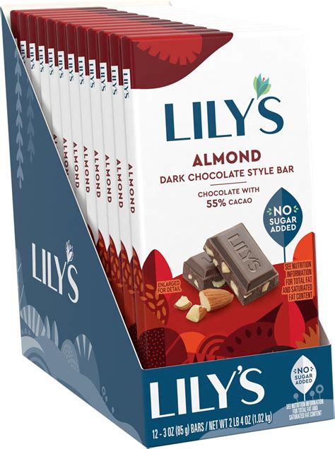 Lily S Almond Dark Chocolate Style No Sugar Added Sweets Bars 3 Oz 12 Count