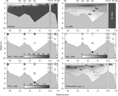 Longitudinal Transects Of Salinity Dissolved Oxygen O2 No3− No2−