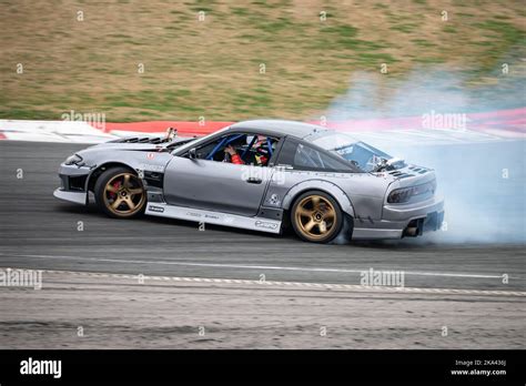 Nissan Silvia S13 5 Drifting On The Racing Circuit S13 S15 Stock Photo