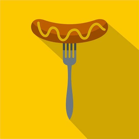 Premium Vector Grilled Sausage On A Fork Icon Flat Illustration Of