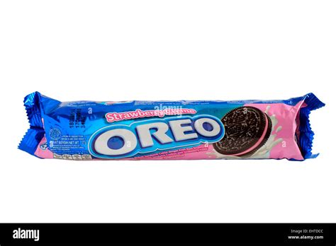 oreo strawberry creme flavoured biscuits from indonesia isolated on a ...