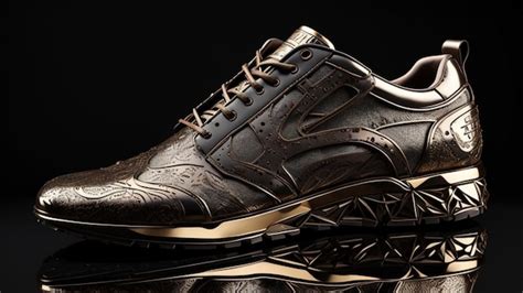 Premium Ai Image A Pair Of Black And Gold Shoes With The Brand Asics