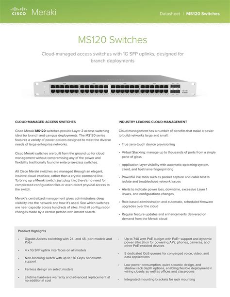 Ms Series Datasheet Cisco Meraki