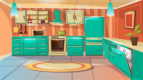 Vector Cartoon Modern Kitchen Interior Background Stock Illustration Download Image Now