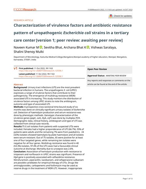 Pdf Characterization Of Virulence Factors And Antibiotic Resistance Pattern Of Uropathogenic