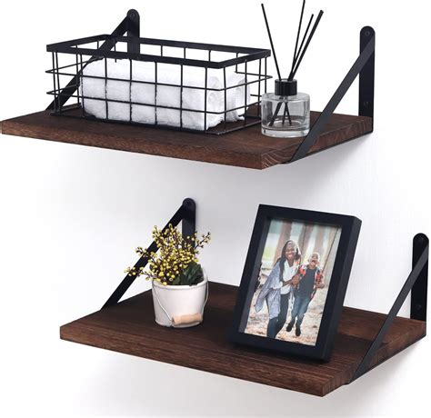 Marsmiles Floating Shelves 12 Inch Deep Rustic Wood Wall Mounted Shelves Set Of 2