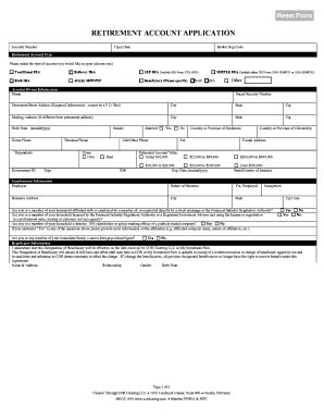 Fillable Online Reset Form Retirement Account Application Account