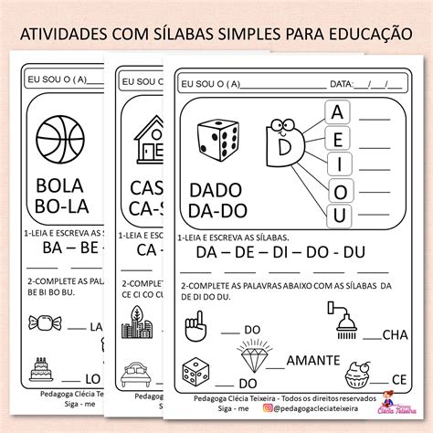 Atividades sílabas simples para educação Clécia Teixeira