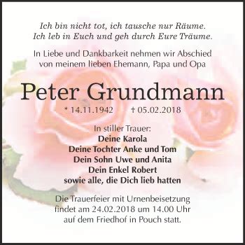 Traueranzeigen Von Peter Grundmann Abschied Nehmen De