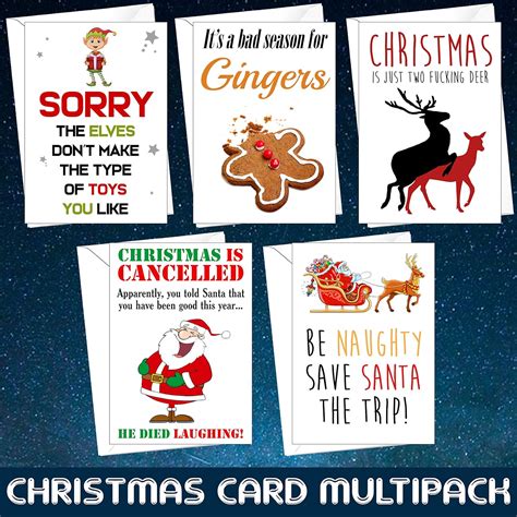 5 X Rude Funny Alternative Christmas Cards Mixed Designs Swearing Adult