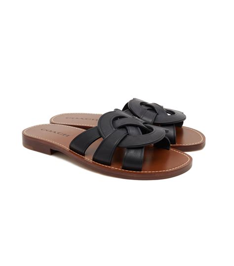 Leather Sliders Coach Black Gomezplen