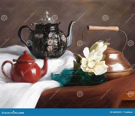 Teapots Still Life Stock Illustration Illustration Of Painting 8608509