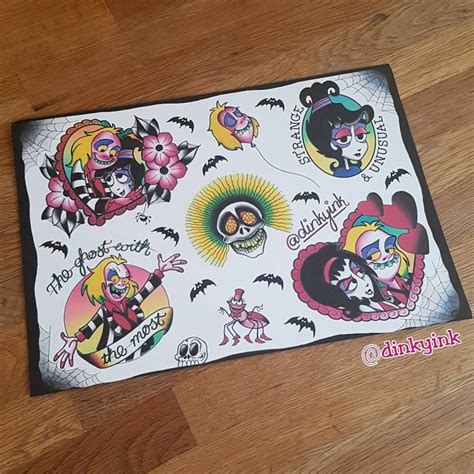 Beetlejuice Cartoon 90 S Nostalgia Tattoo Flash Sheet A4 Etsy