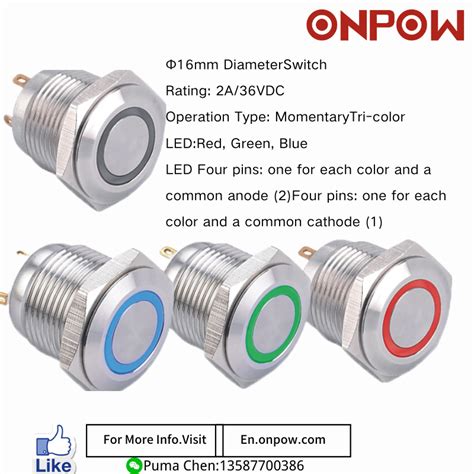 New Tri Color Led Onpow Ce Rohs 16mm Rgb Led 1no Ring Illuminated