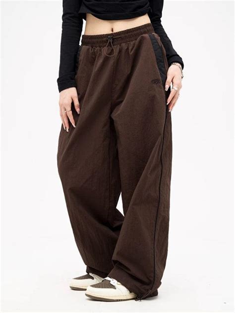 2024 Contrast Piping Black Baggy Sweatpants Black M In Wide Leg Pants Online Store