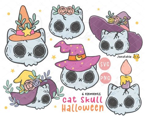 Cute Halloween Cat Skull Svg Clipart Set Halloween Cat Skull - Etsy