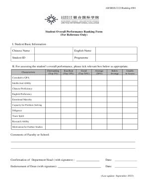 Fillable Online Student Overall Performance Ranking Form Fax Email