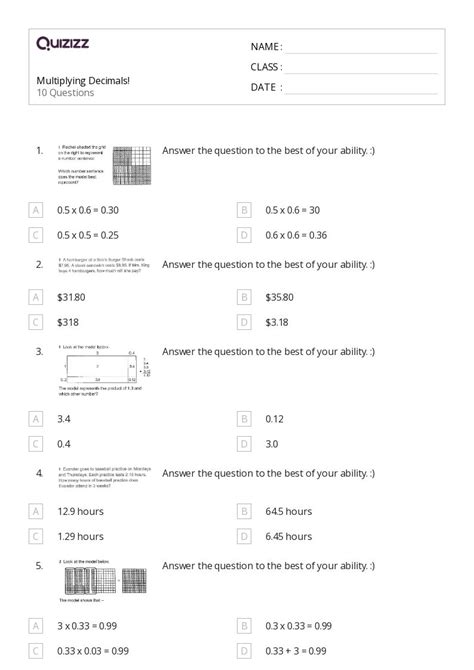 50 Multiplying Decimals Worksheets For 5th Year On Quizizz Free