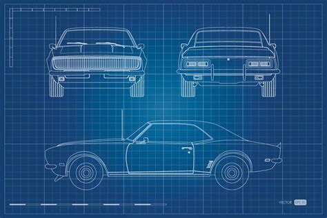 Muscle Car Blueprint Wall Mural | Cardboard Cutout Standees